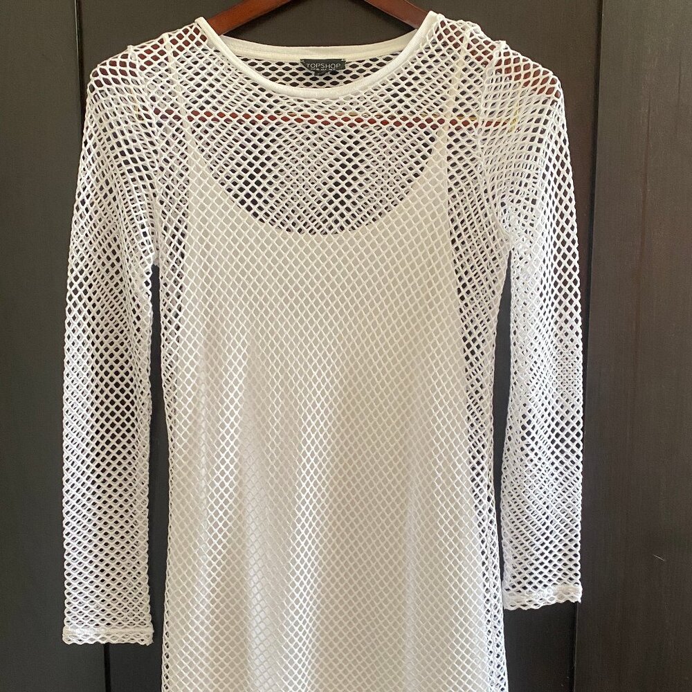 TOPSHOP White Fishnet Tank Summer Beach Dress Size 8